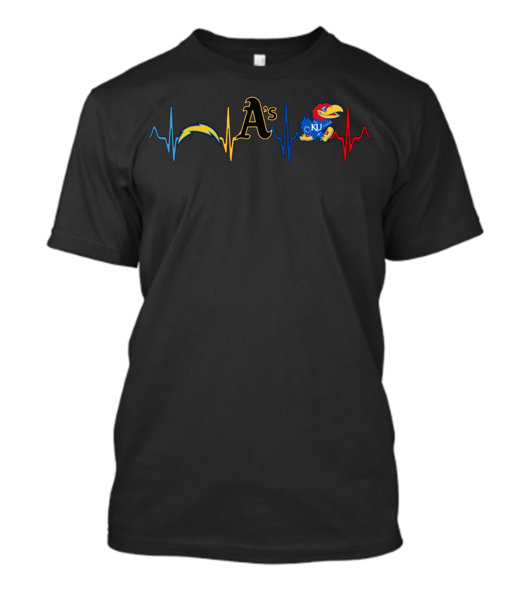 Love Chargers Athletics Jayhawks Heartbeat Kj T-Shirt