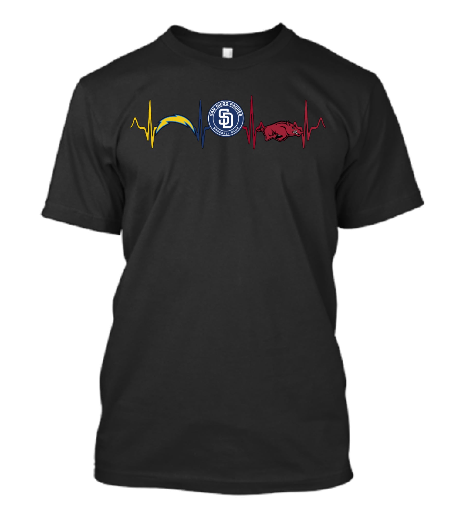 San Diego Chargers Padres Arkansas Razorbacks Heartbeat T-Shirt