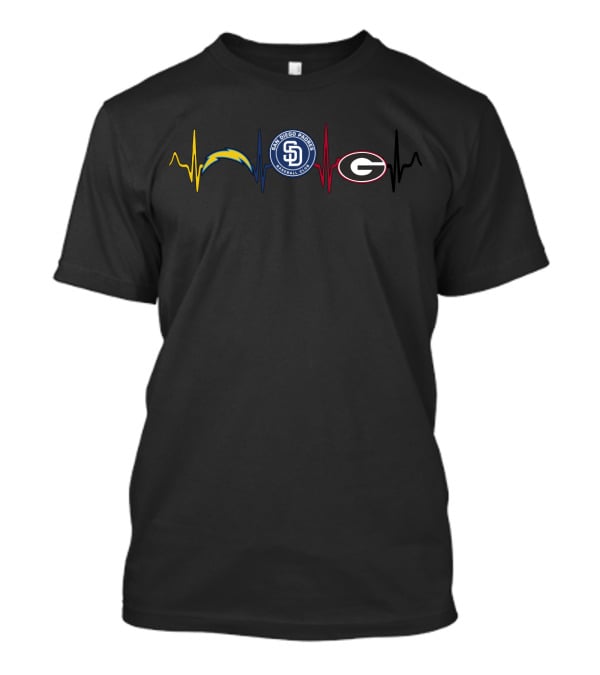 San Diego Chargers Padres Georgia Bulldogs Heartbeat Icons T-Shirt
