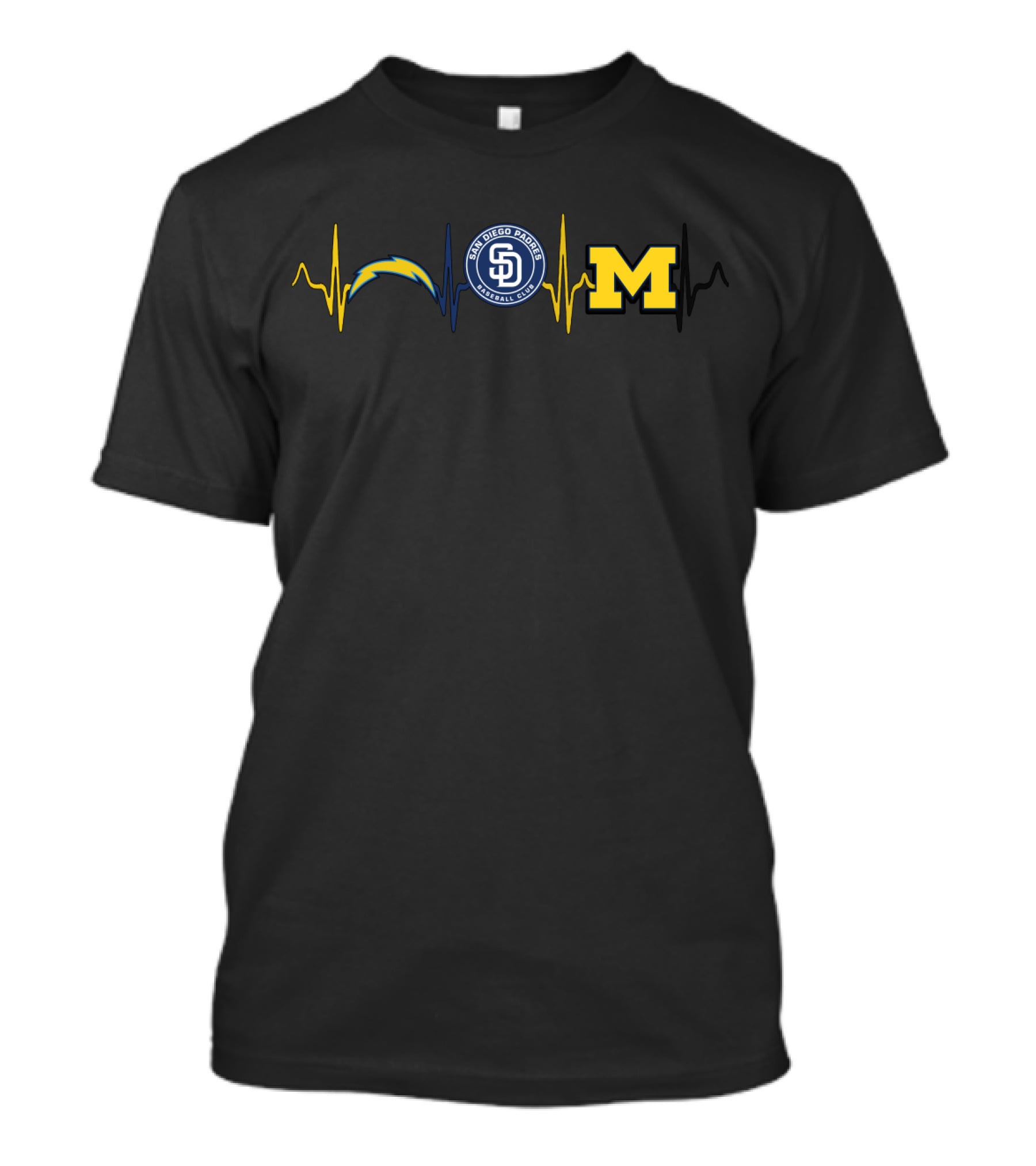 San Diego Chargers Padres Michigan Wolverines Mw Heartbeat T-Shirt