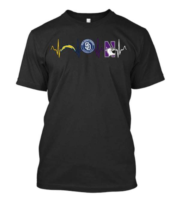 San Diego Chargers Padres Northwestern Wildcats Heartbeat Line T-Shirt