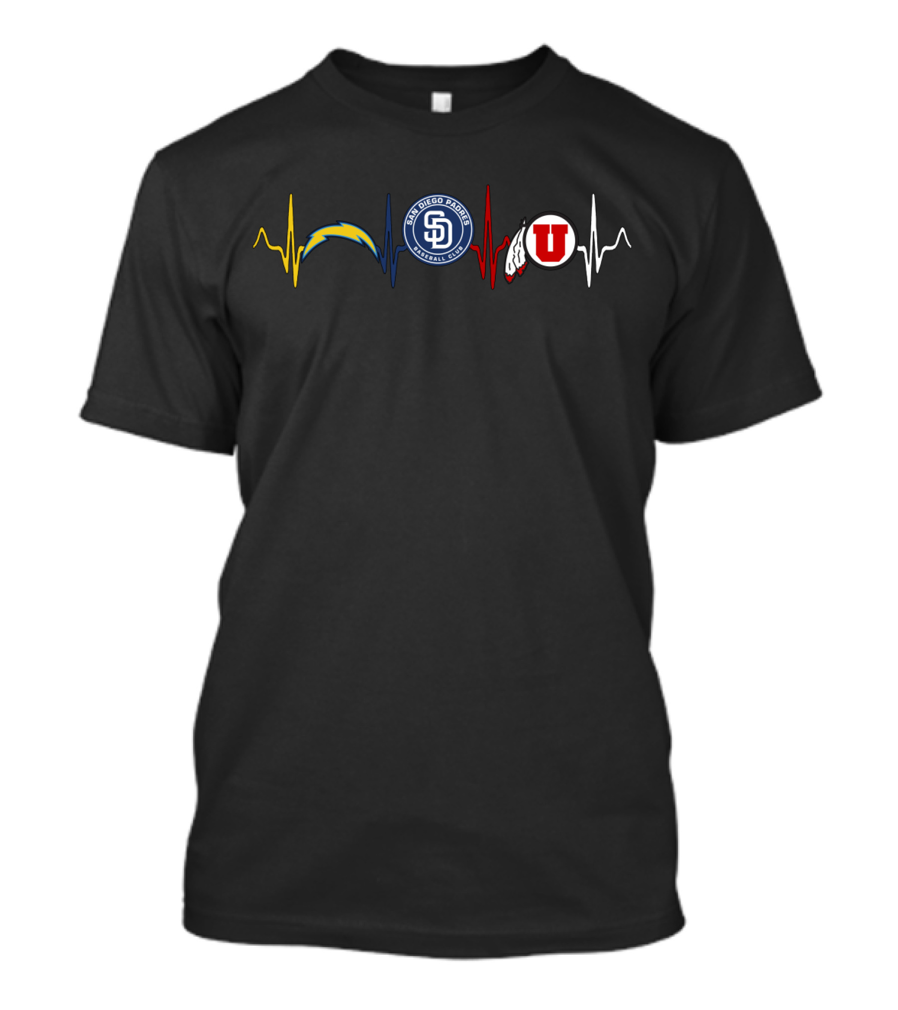 Love San Diego Chargers Padres Utah Utes Heartbeat T-Shirt