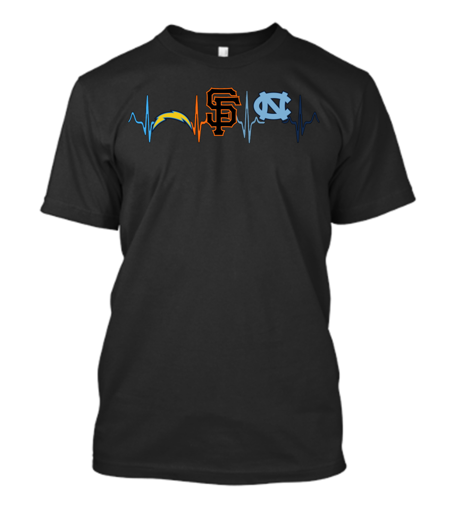 Love Chargers Giants San Francisco North Carolina Heartbeat T-Shirt