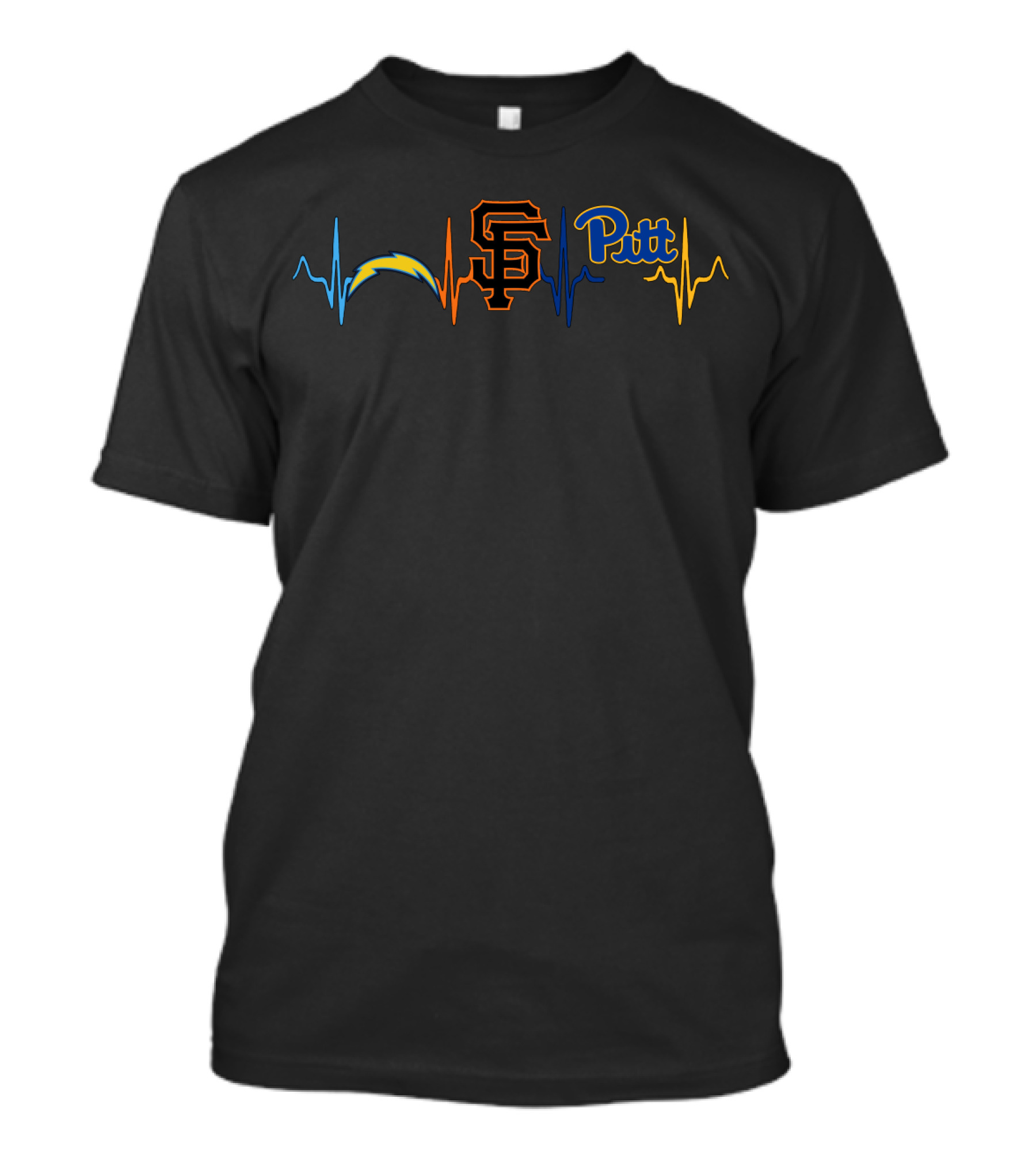 Love Chargers Giants Pitt Heartbeat T-Shirt
