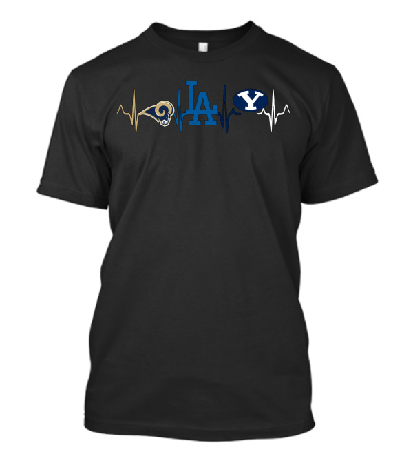 Love Rams La Dodgers Byu Logos With Heartbeat Pulse T-Shirt