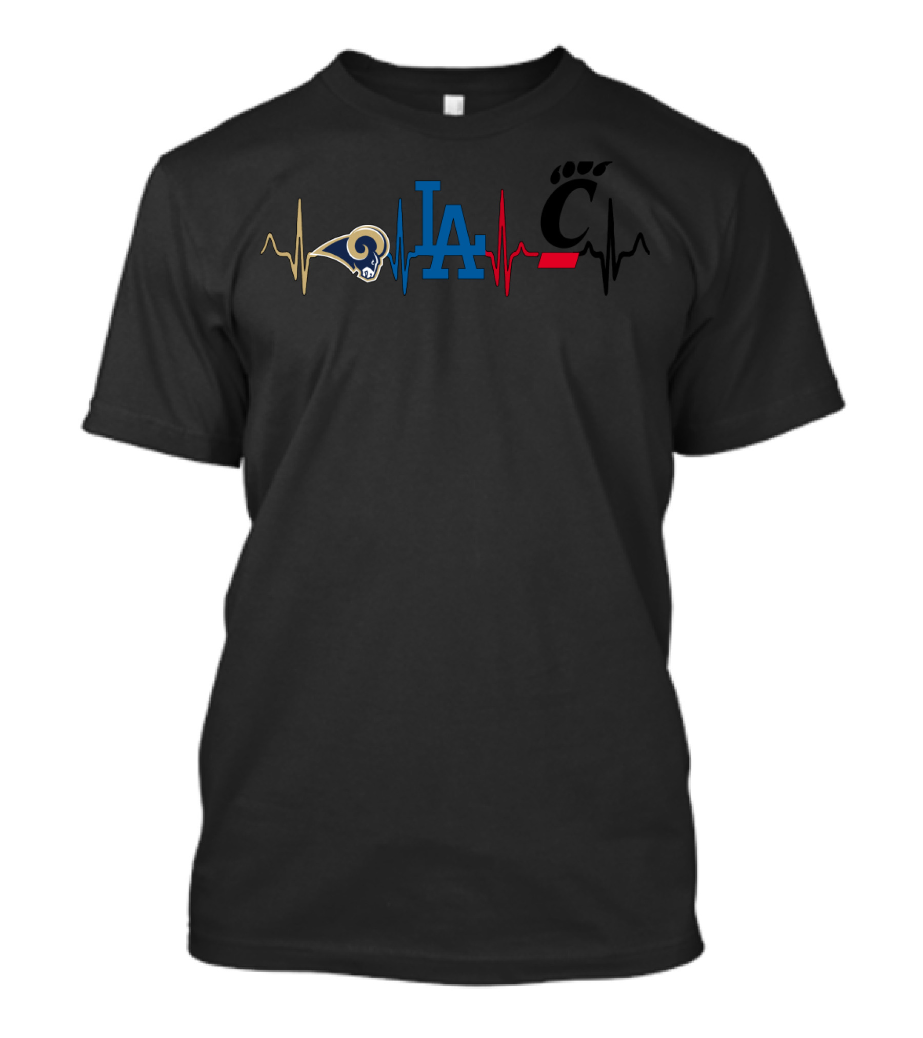 Rams La Dodgers Cincinnati Bearcats Heartbeat Line T-Shirt