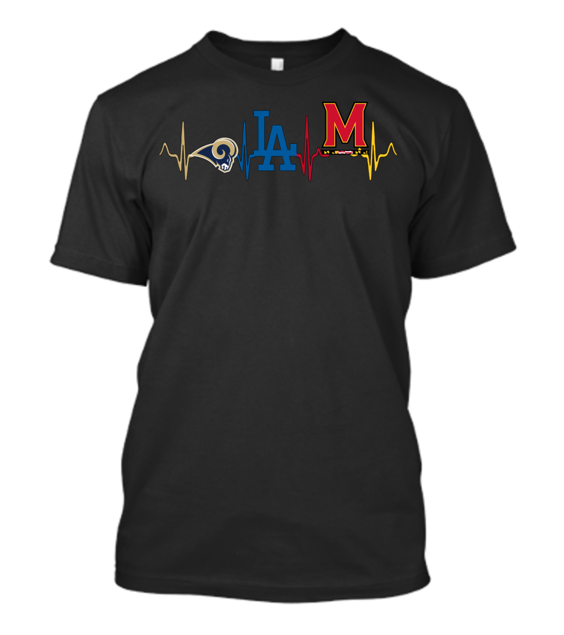 Love Rams Dodgers Maryland Heartbeat T-Shirt