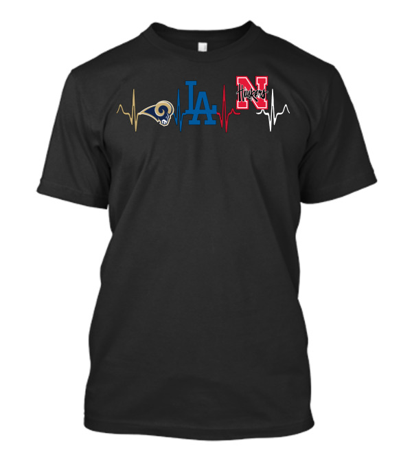 Love Rams La Dodgers Nebraska Huskers Heartbeat T-Shirt