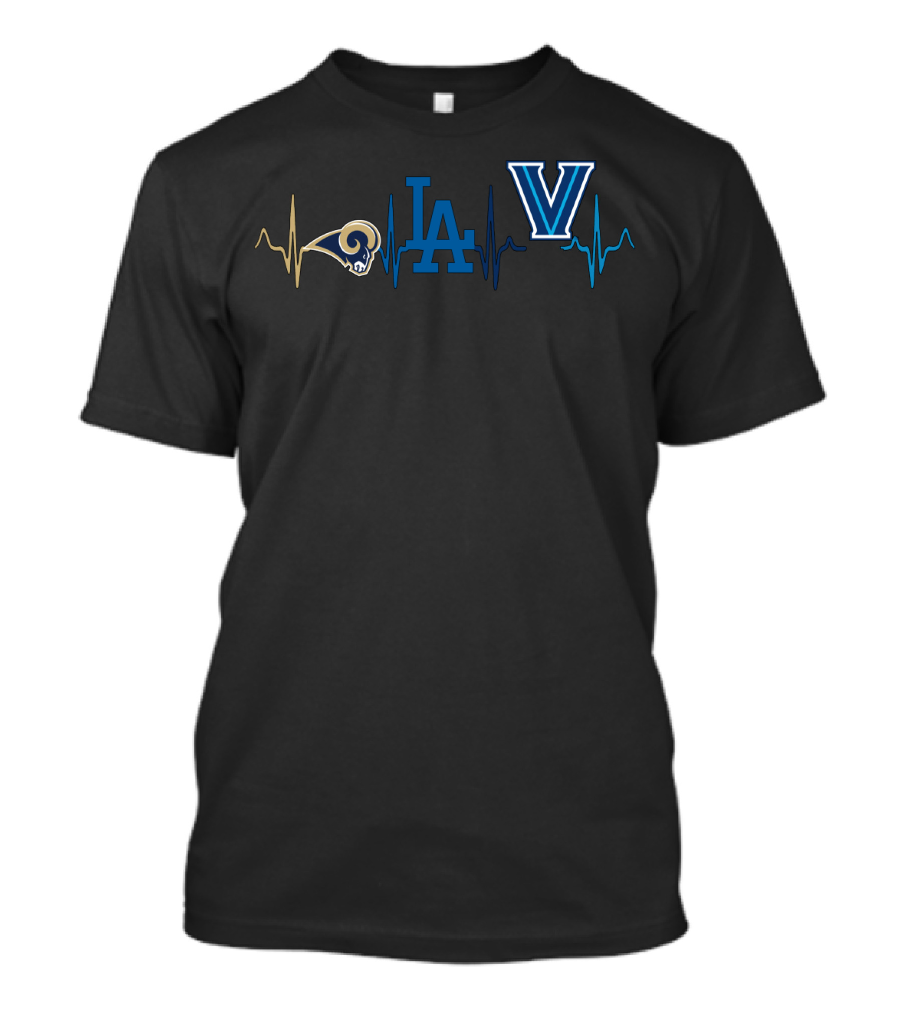 Love Rams La Dodgers Villanova Wildcats Fan Heartbeat T-Shirt