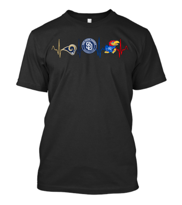 Love Rams San Diego Padres Kansas Jayhawks Heartbeat T-Shirt