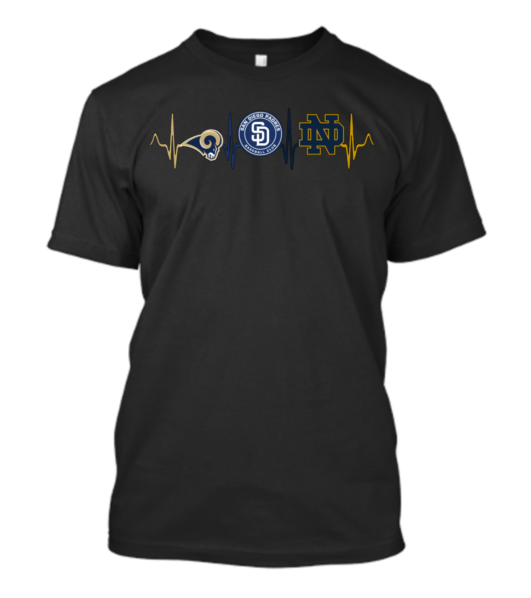 Rams San Diego Padres Notre Dame Heartbeat T-Shirt