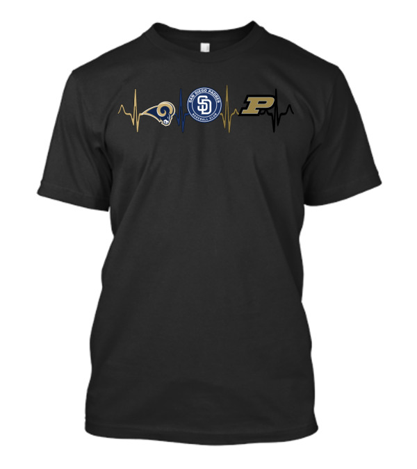 Los Angeles Rams San Diego Padres Purdue Boilermakers Heartbeat T-Shirt