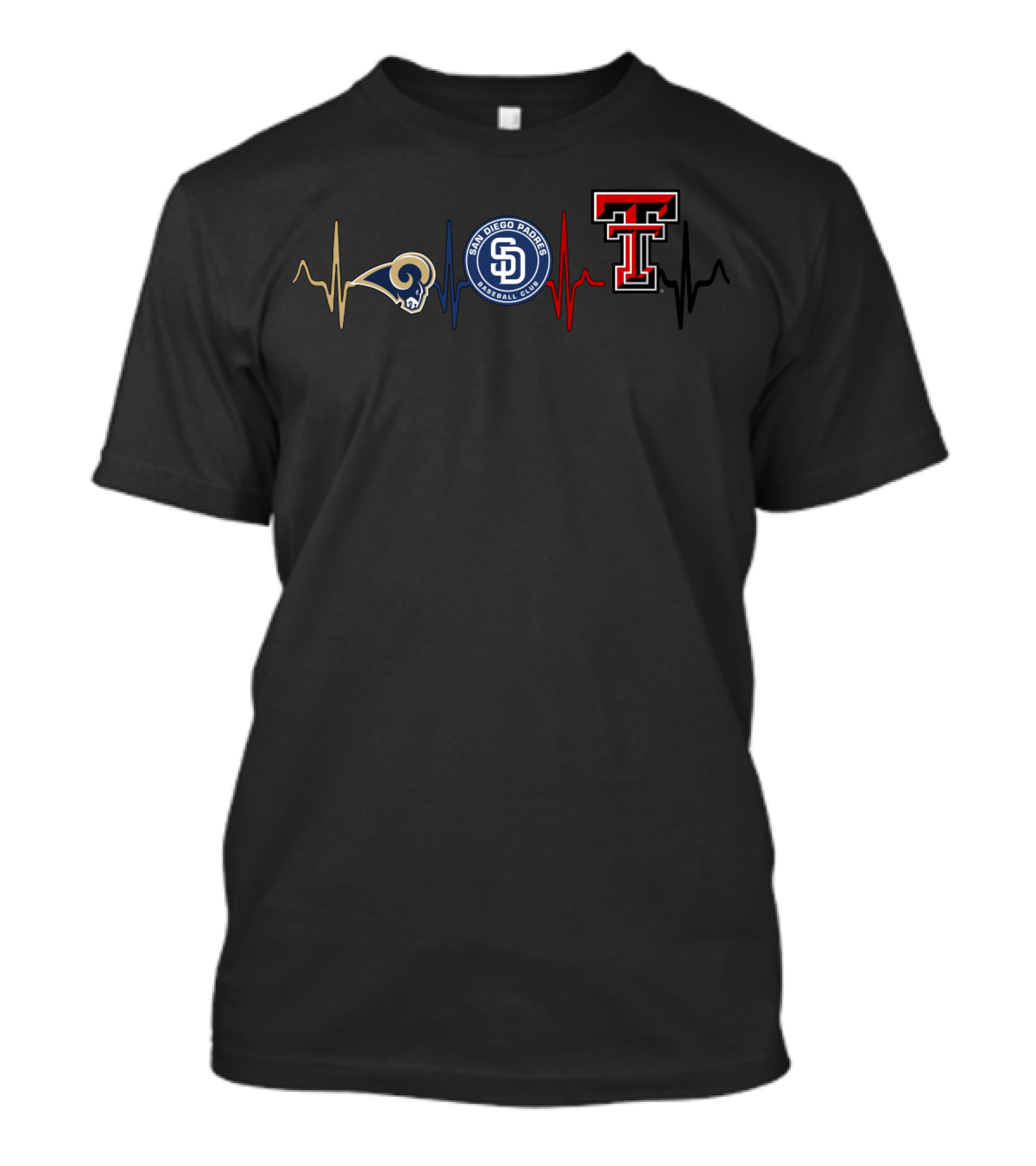 Love Rams San Diego Padres Texas Tech Heartbeat T-Shirt