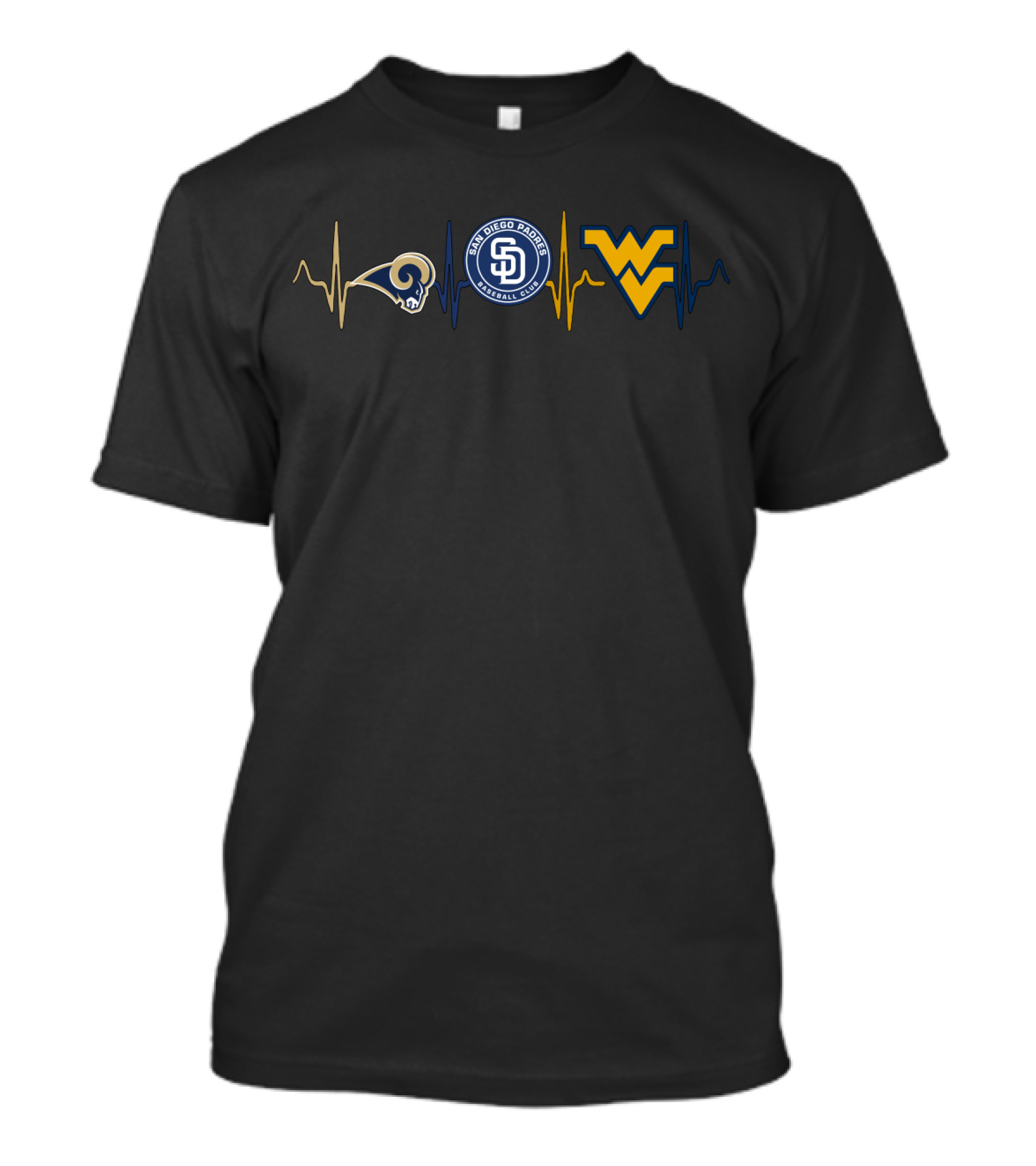 Los Angeles Rams San Diego Padres West Virginia Mountaineers Heartbeat Fan Passion T-Shirt