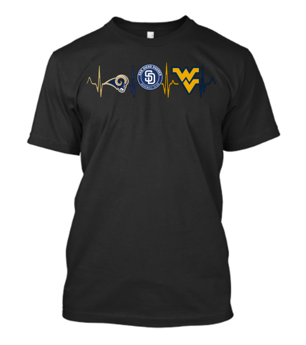 Los Angeles Rams San Diego Padres West Virginia Mountaineers Heartbeat Fan Passion T-Shirt