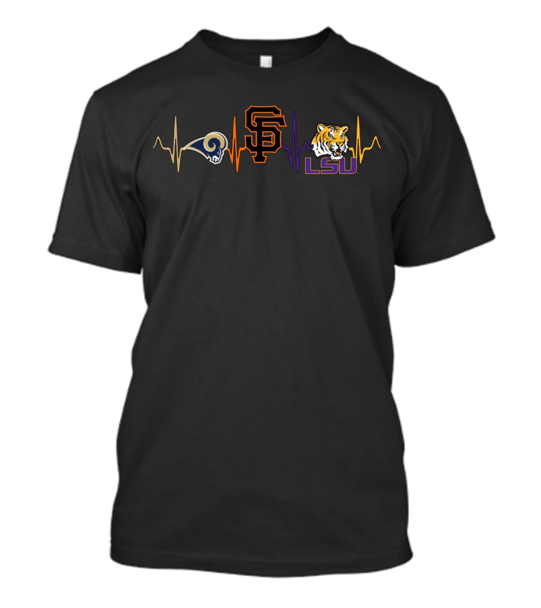 Love Rams Giants Lsu Tigers Heartbeat T-Shirt