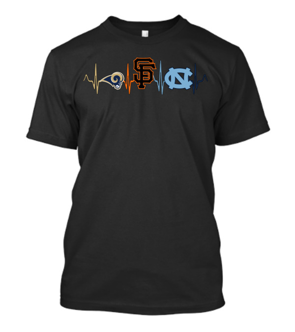 Los Angeles Rams San Francisco Giants North Carolina Tar Heels Heartbeat T-Shirt