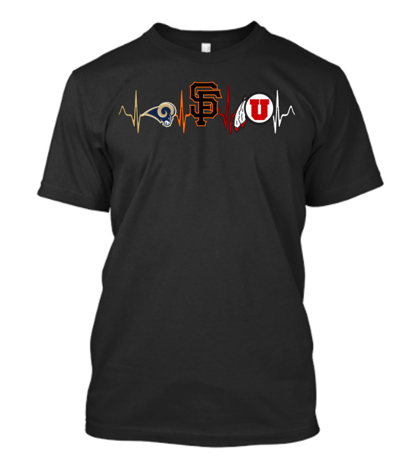 Love Rams Giants Utah Utes Heartbeat T-Shirt