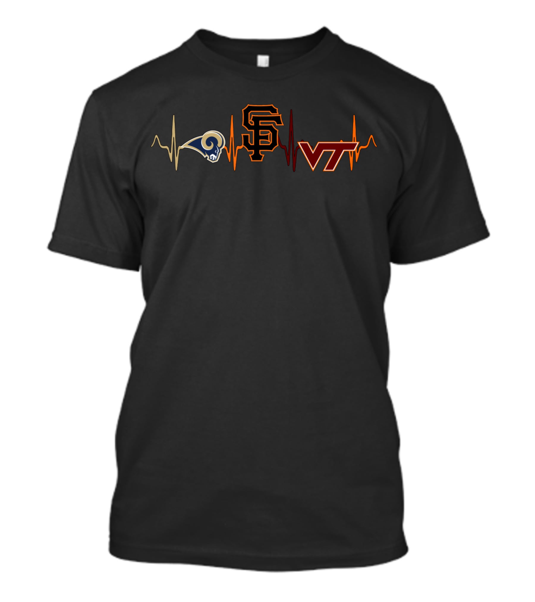 Love Rams Giants Vth Heartbeat Design With Logos T-Shirt