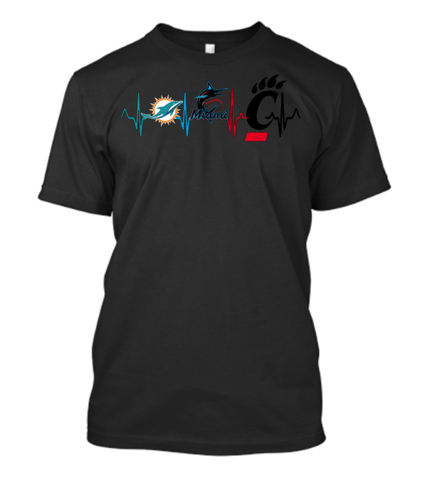 Miami Dolphins Marlins Cincinnati Bearcats Heartbeat T-Shirt
