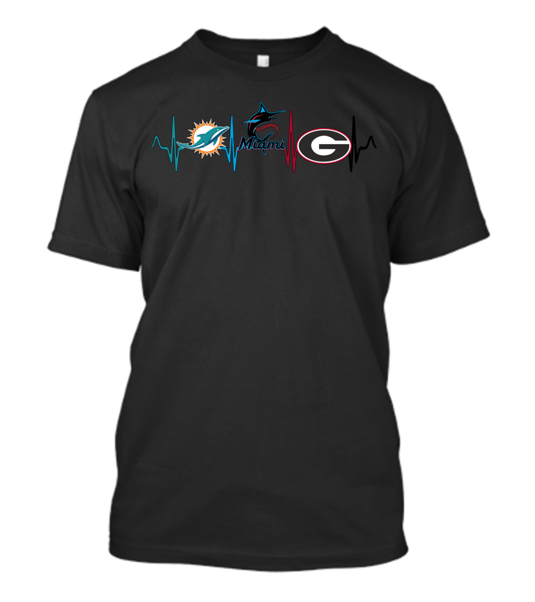 Miami Dolphins Miami Marlins Georgia Bulldogs Heartbeat Love T-Shirt