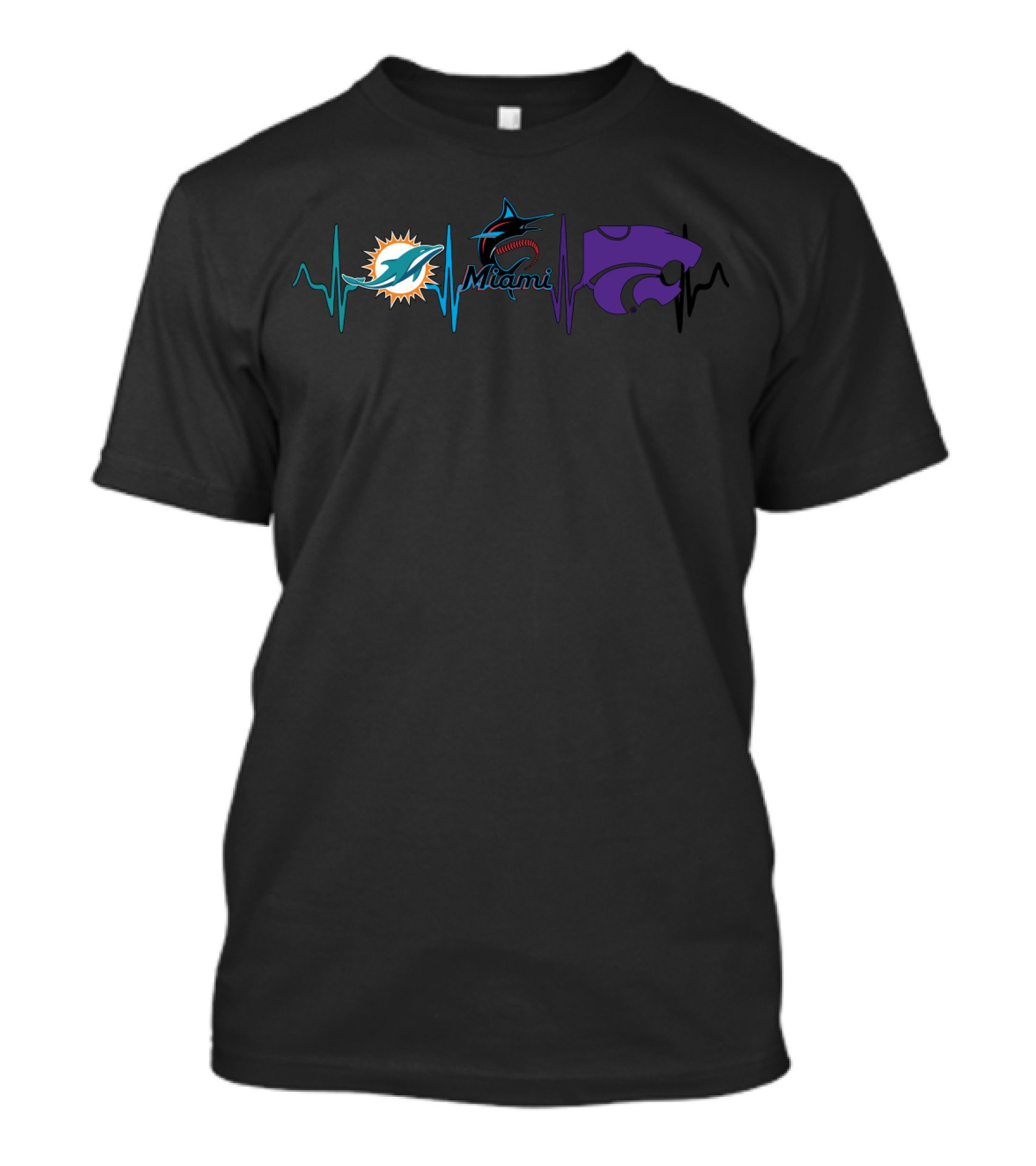 Miami Dolphins Miami Marlins Kansas State Wildcats Heartbeat T-Shirt