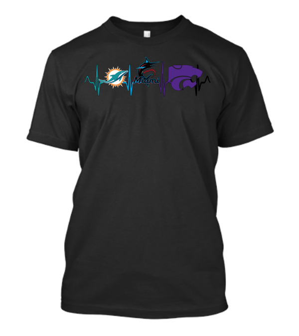 Miami Dolphins Miami Marlins Kansas State Wildcats Heartbeat T-Shirt