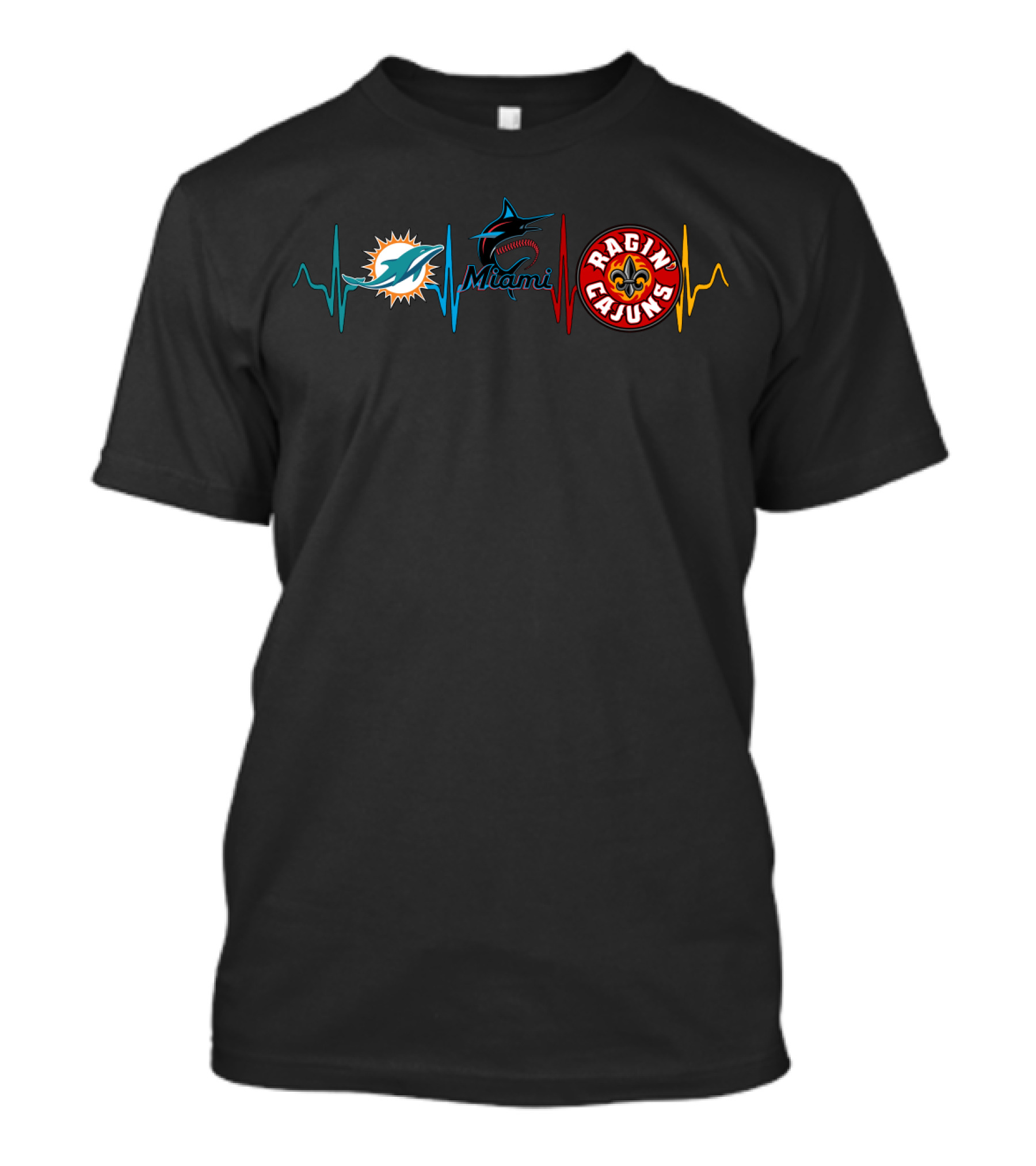 Miami Dolphins Miami Marlins Ragin Cajuns Heartbeat T-Shirt