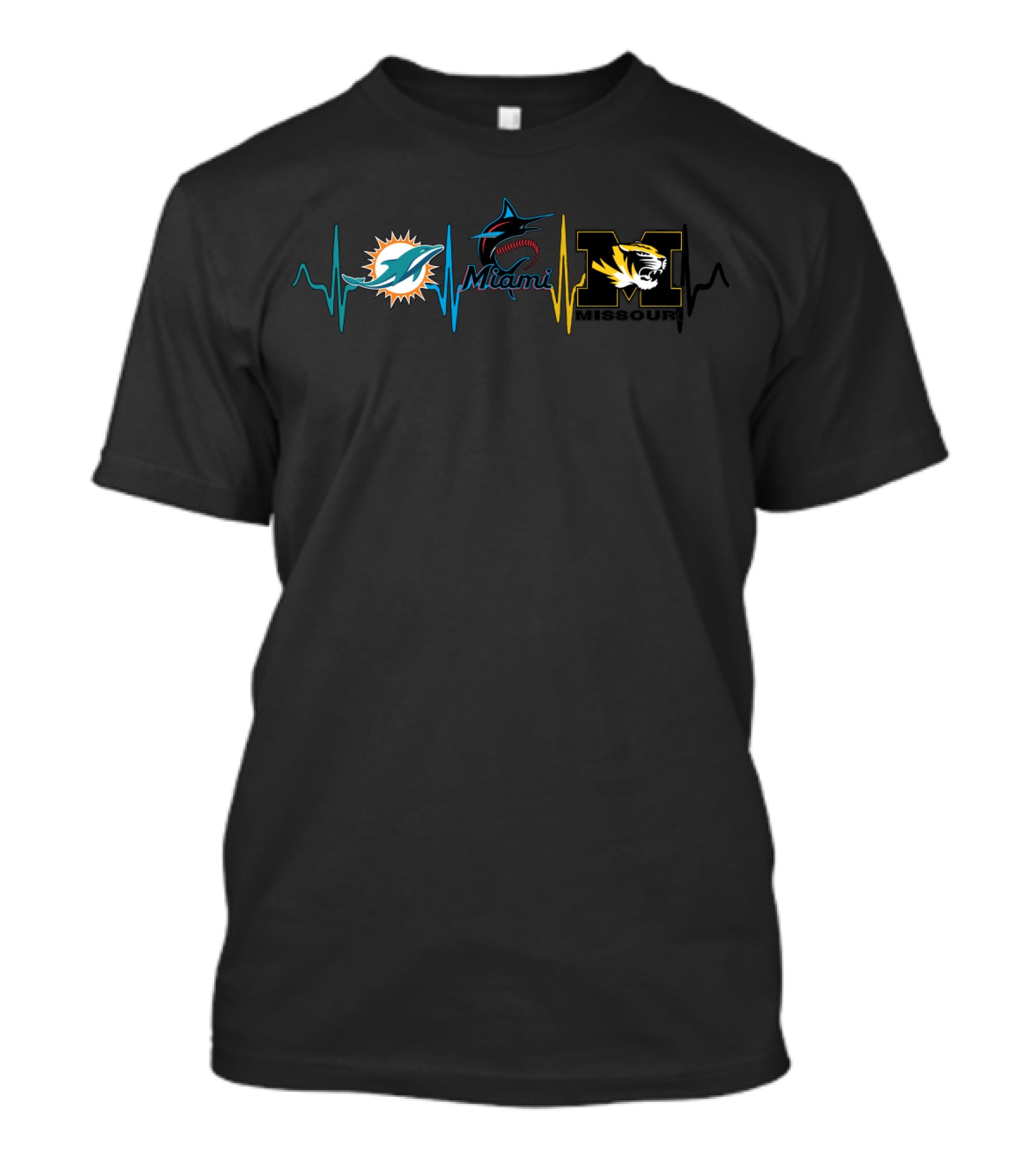 Miami Dolphins Marlins Missouri Tigers Heartbeat Fan Collection T-Shirt
