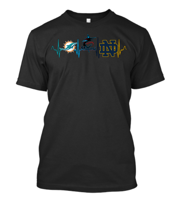 Miami Dolphins Miami Marlins Notre Dame Fighting Irish Heartbeat T-Shirt