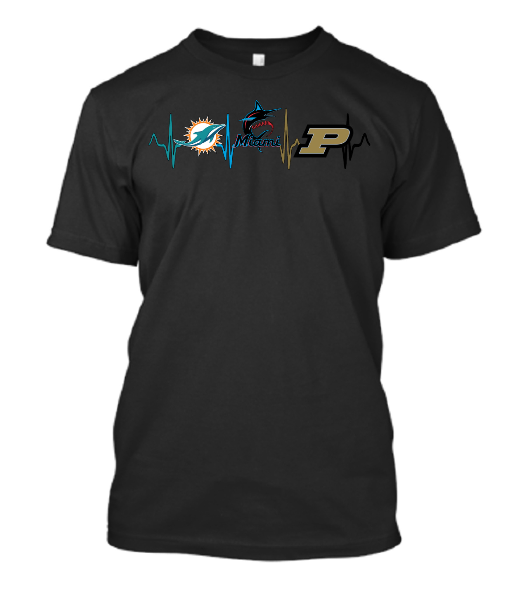 Miami Dolphins Marlins Purdue Boilermakers Heartbeat T-Shirt