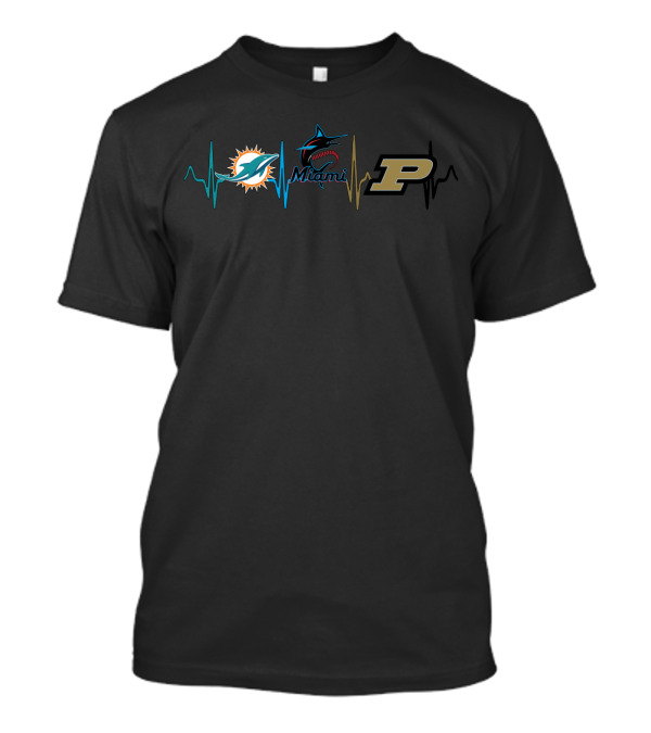 Miami Dolphins Marlins Purdue Boilermakers Heartbeat T-Shirt