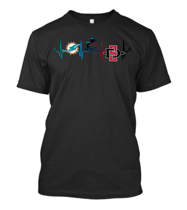 Miami Dolphins Marlins San Diego State Aztecs Heartbeat T-Shirt