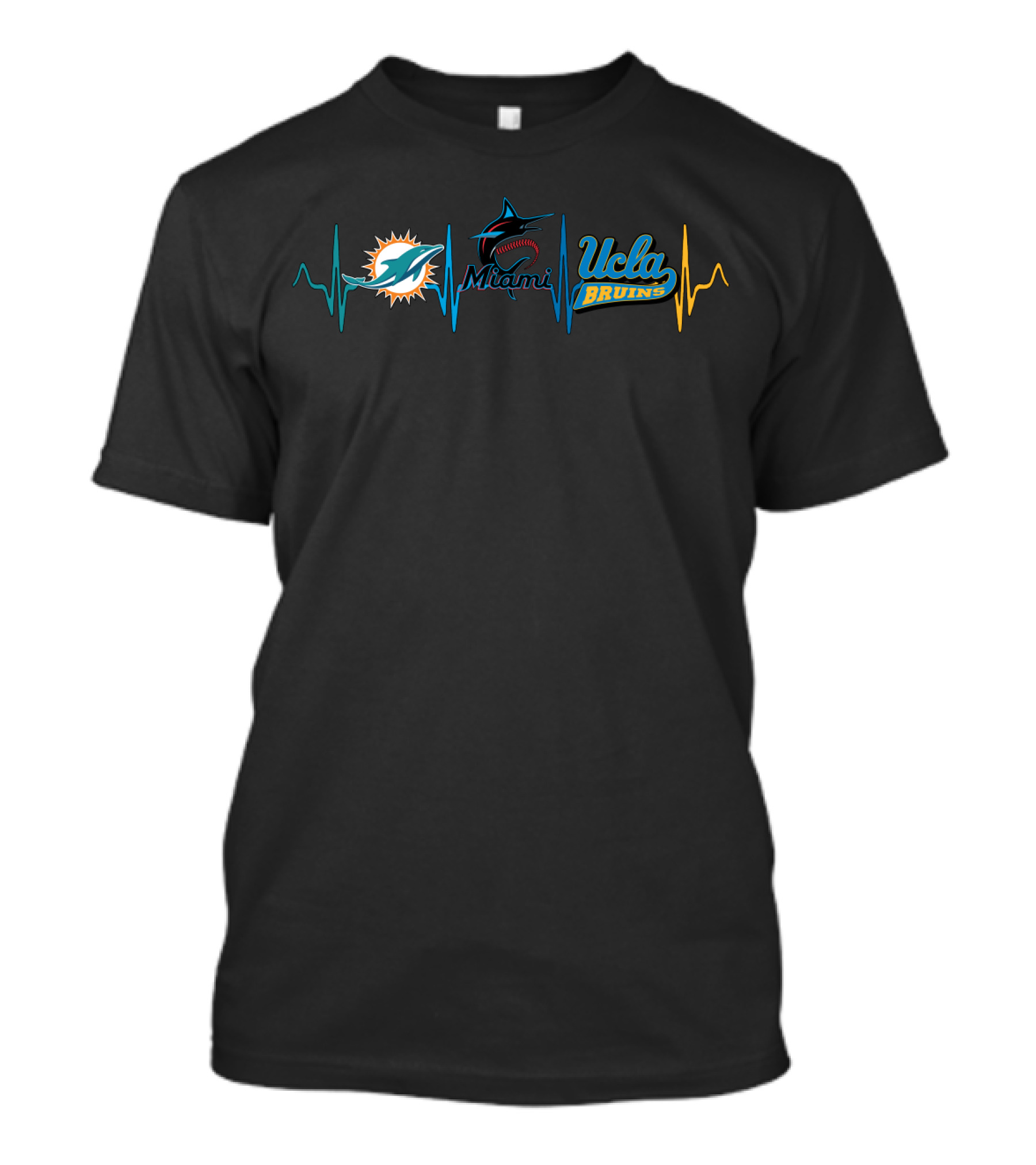 Miami Dolphins Miami Marlins Ucla Bruins Heartbeat T-Shirt
