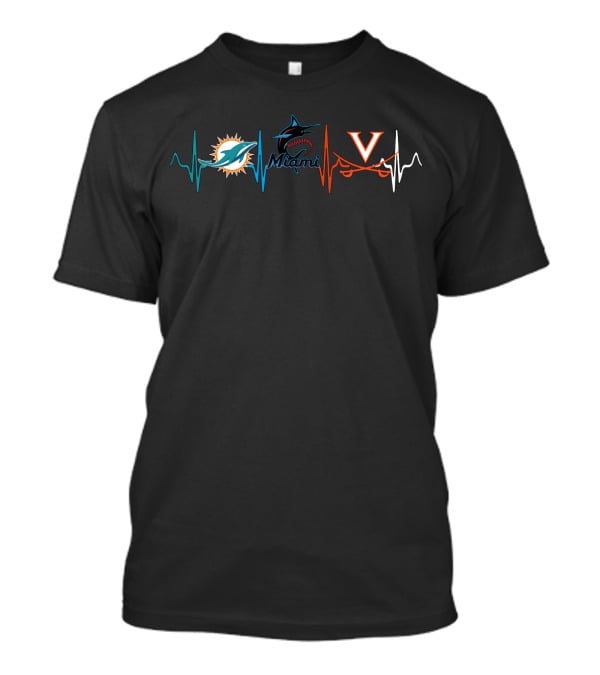 Miami Dolphins Marlins Virginia Cavaliers Heartbeat T-Shirt