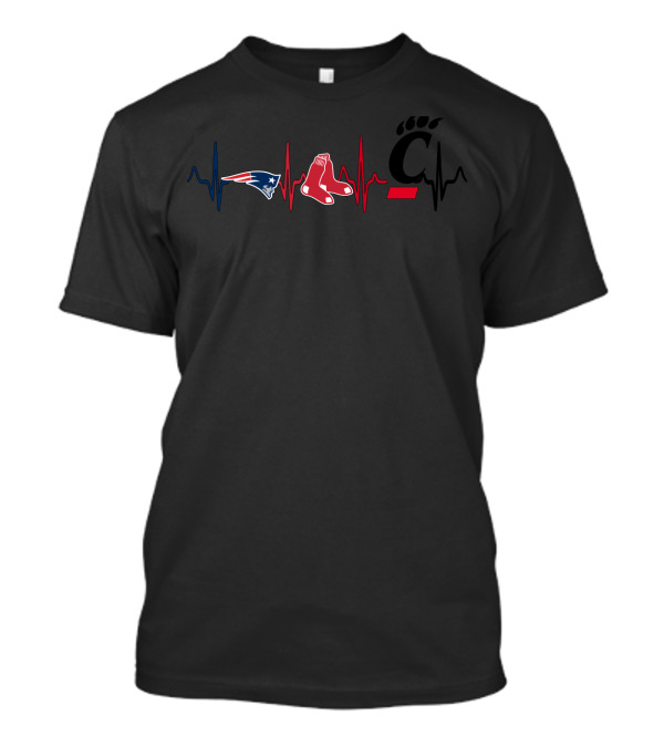 Patriots Red Sox Cincinnati Bearcats Heartbeat T-Shirt