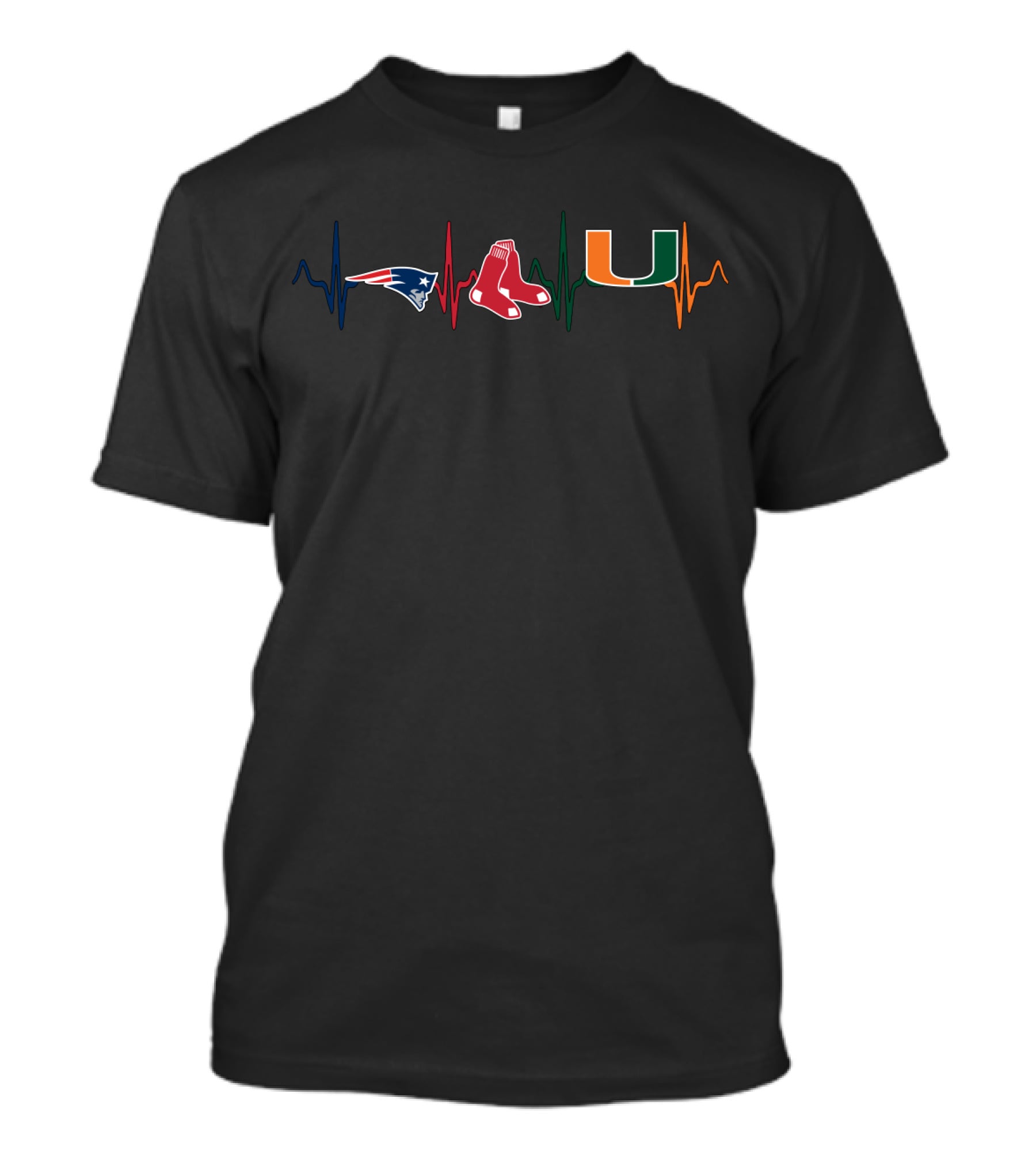 New England Patriots Red Sox Miami Hurricanes Heartbeat T-Shirt