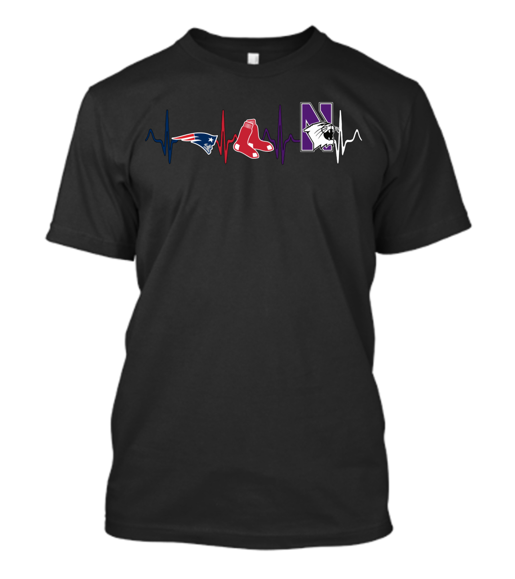 New England Patriots Red Sox Northwestern Wildcats Heartbeat T-Shirt