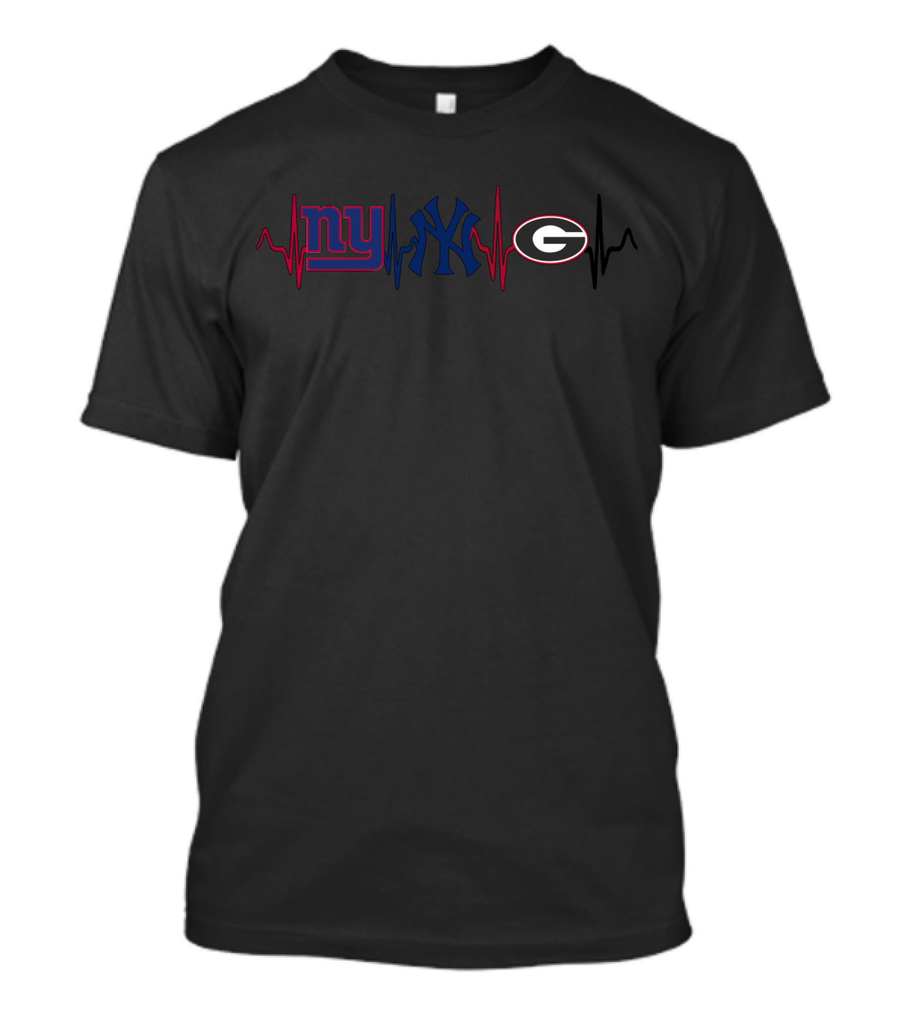 Giants Yankees Georgia Bulldogs Heartbeat Logos T-Shirt