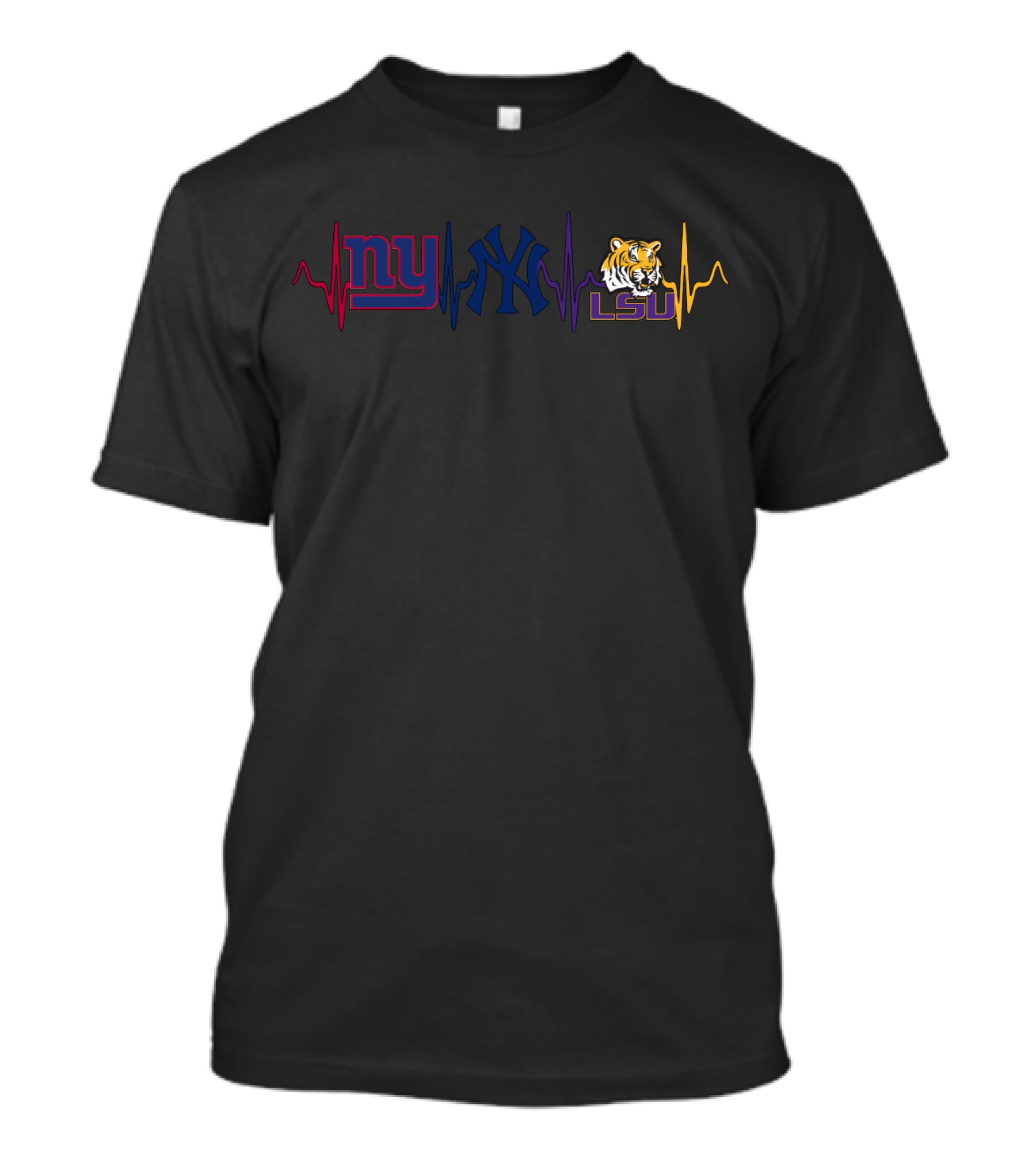 Ny Giants Yankees Lsu Tigers Heartbeat T-Shirt