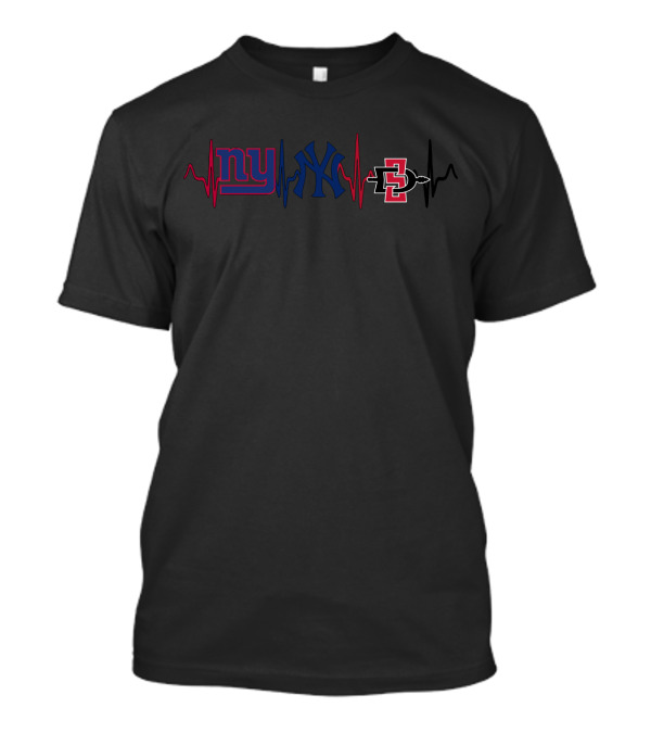 New York Giants Yankees Sdsu Aztecs Heartbeat T-Shirt