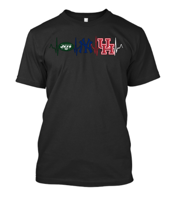 New York Jets New York Yankees Houston Cougars Heartbeat T-Shirt