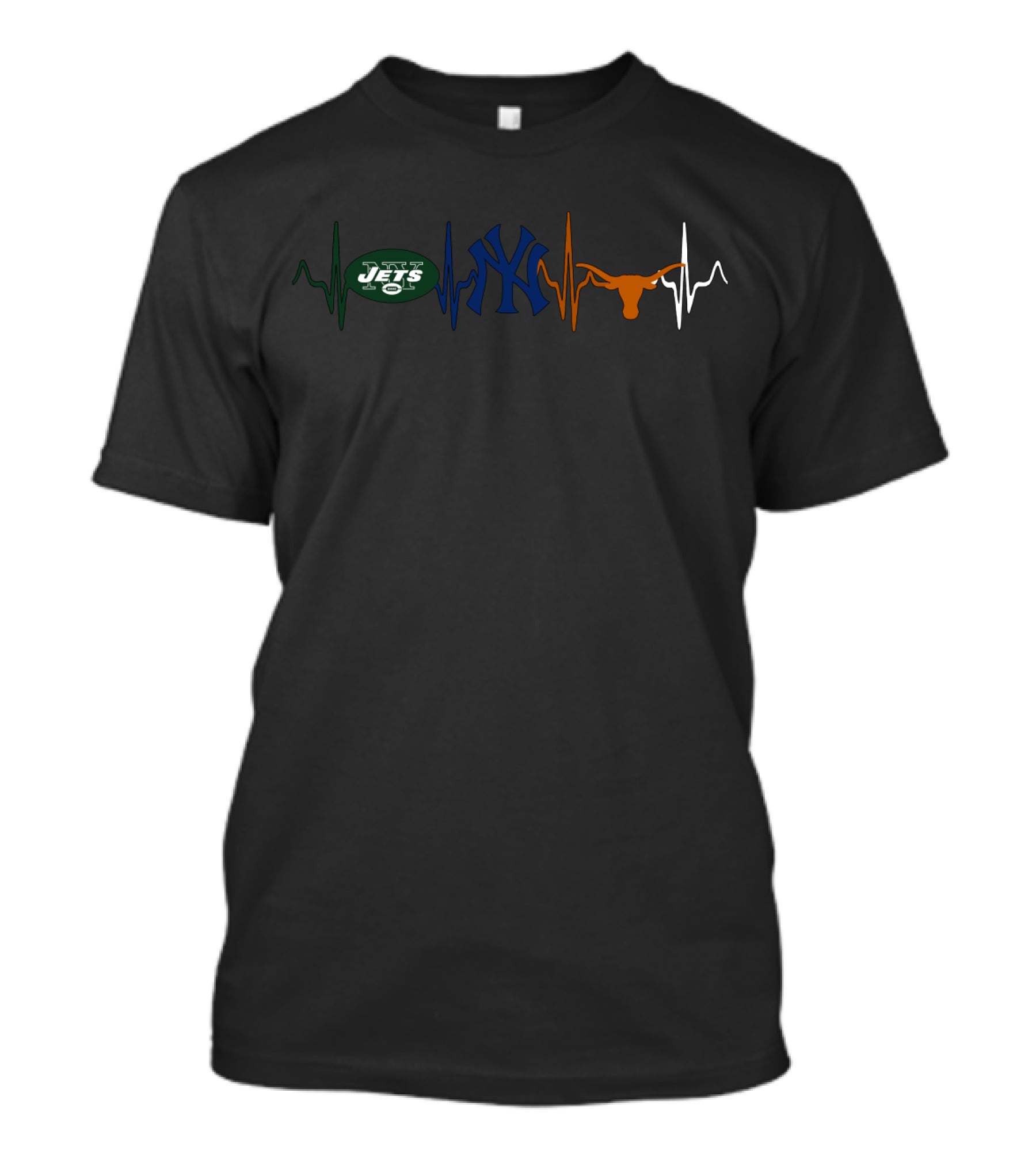 Love Jets Yankees Longhorns Heartbeat T-Shirt