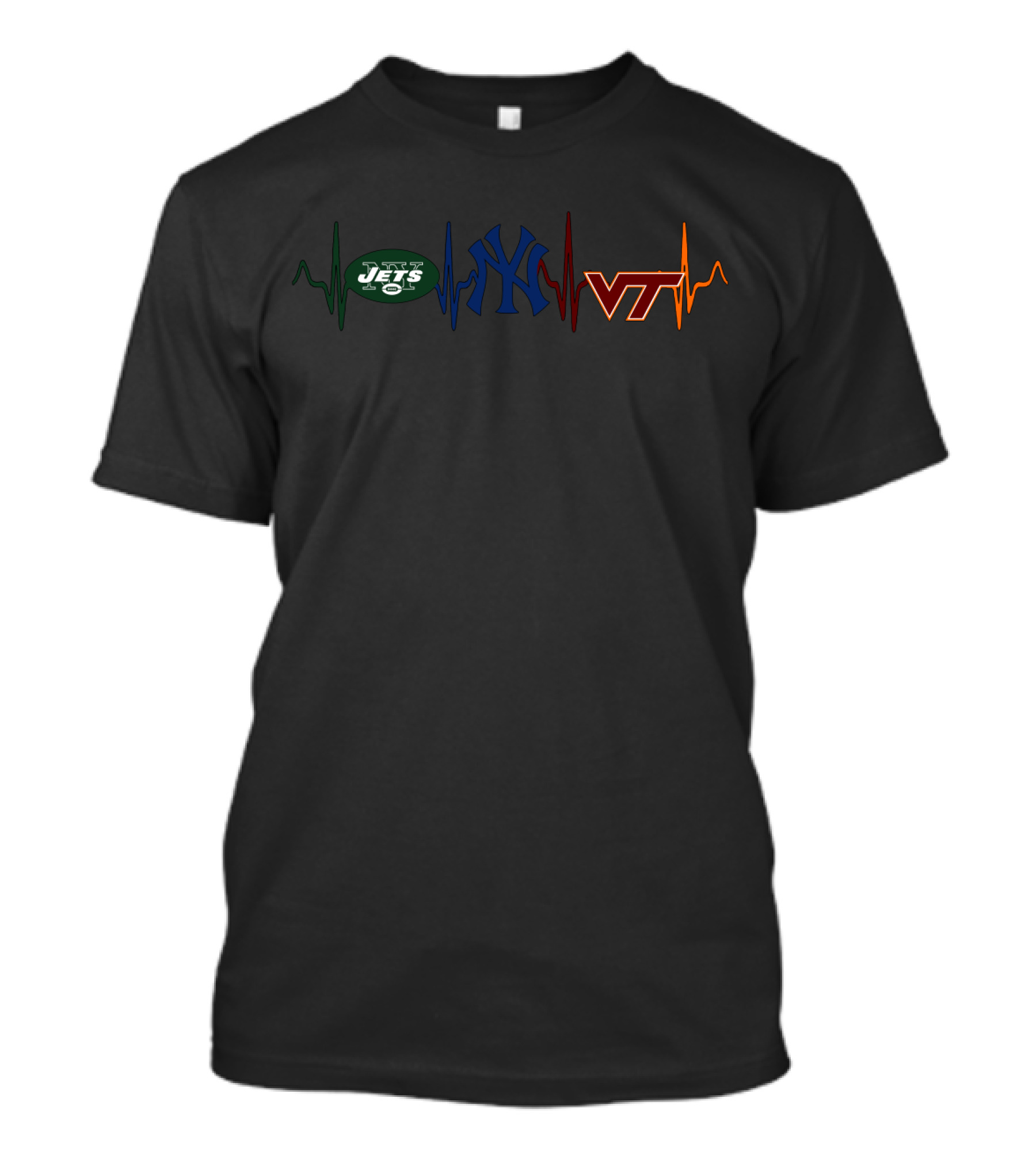 New York Jets New York Yankees Virginia Tech Heartbeat T-Shirt