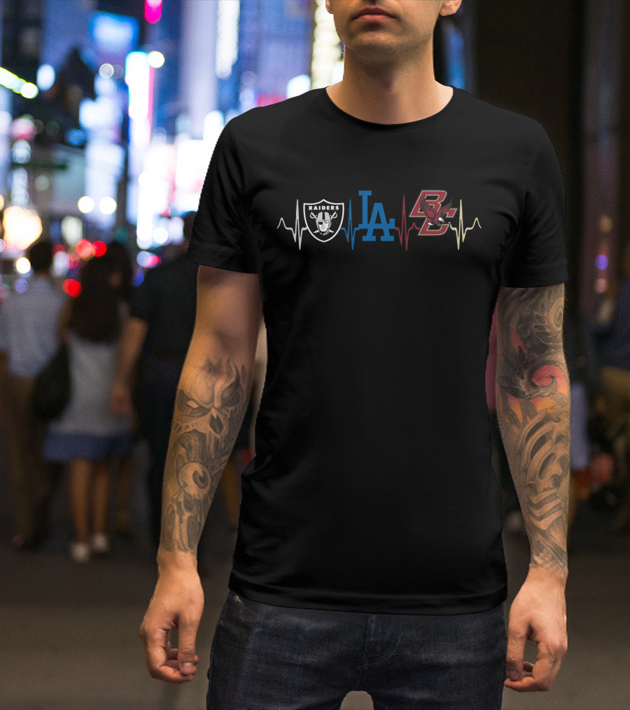 Raiders La Dodgers Boston College Bce Heartbeat T-Shirt