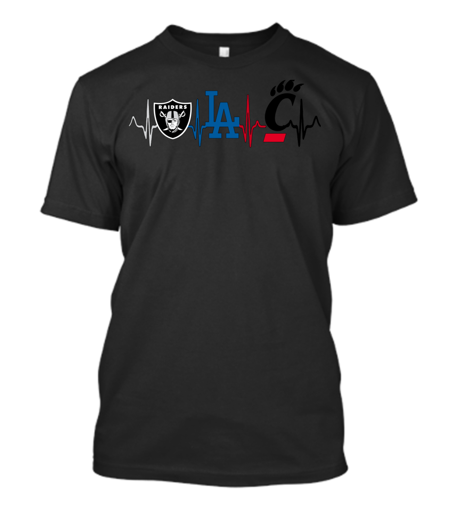 Raiders Dodgers Cincinnati Bearcats Heartbeat T-Shirt