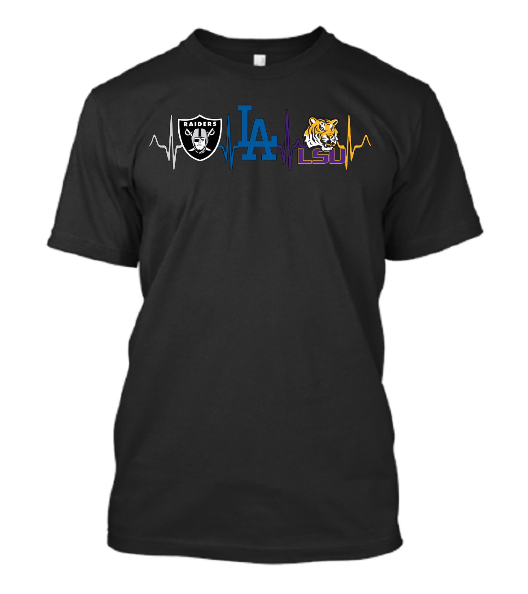 Raiders Dodgers Lsu Heartbeat Logos T-Shirt