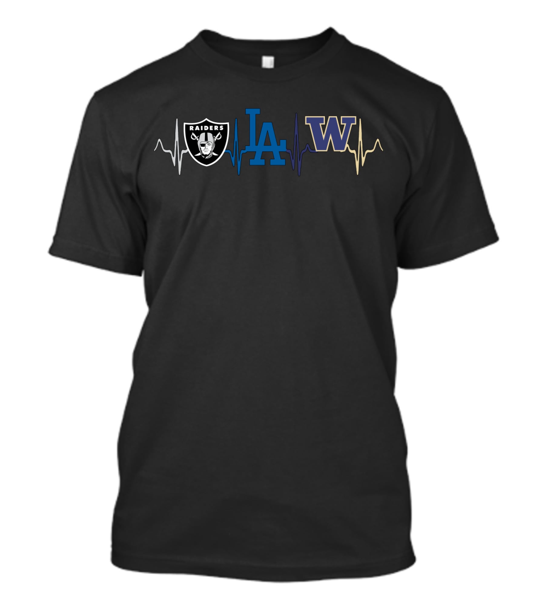 Raiders Dodgers Washington Huskies Heartbeat T-Shirt