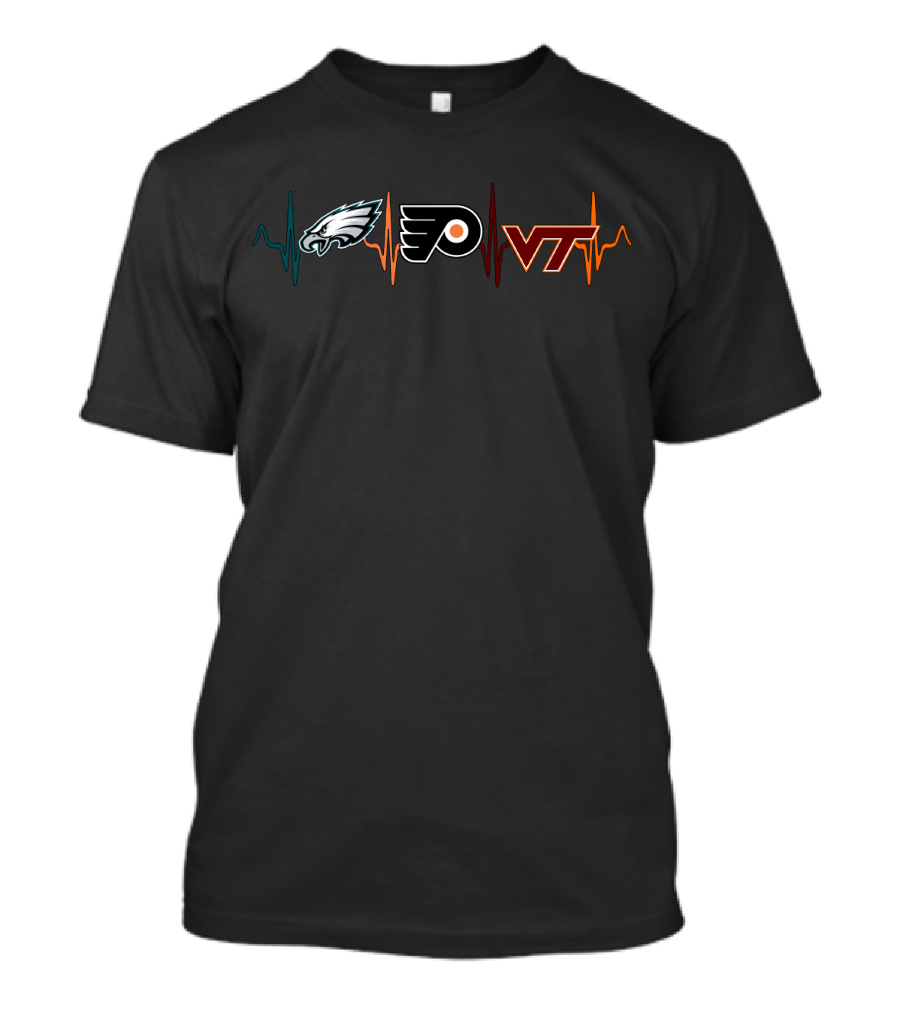 Philadelphia Eagles Flyers Vt Hokies Heartbeat Mashup T-Shirt