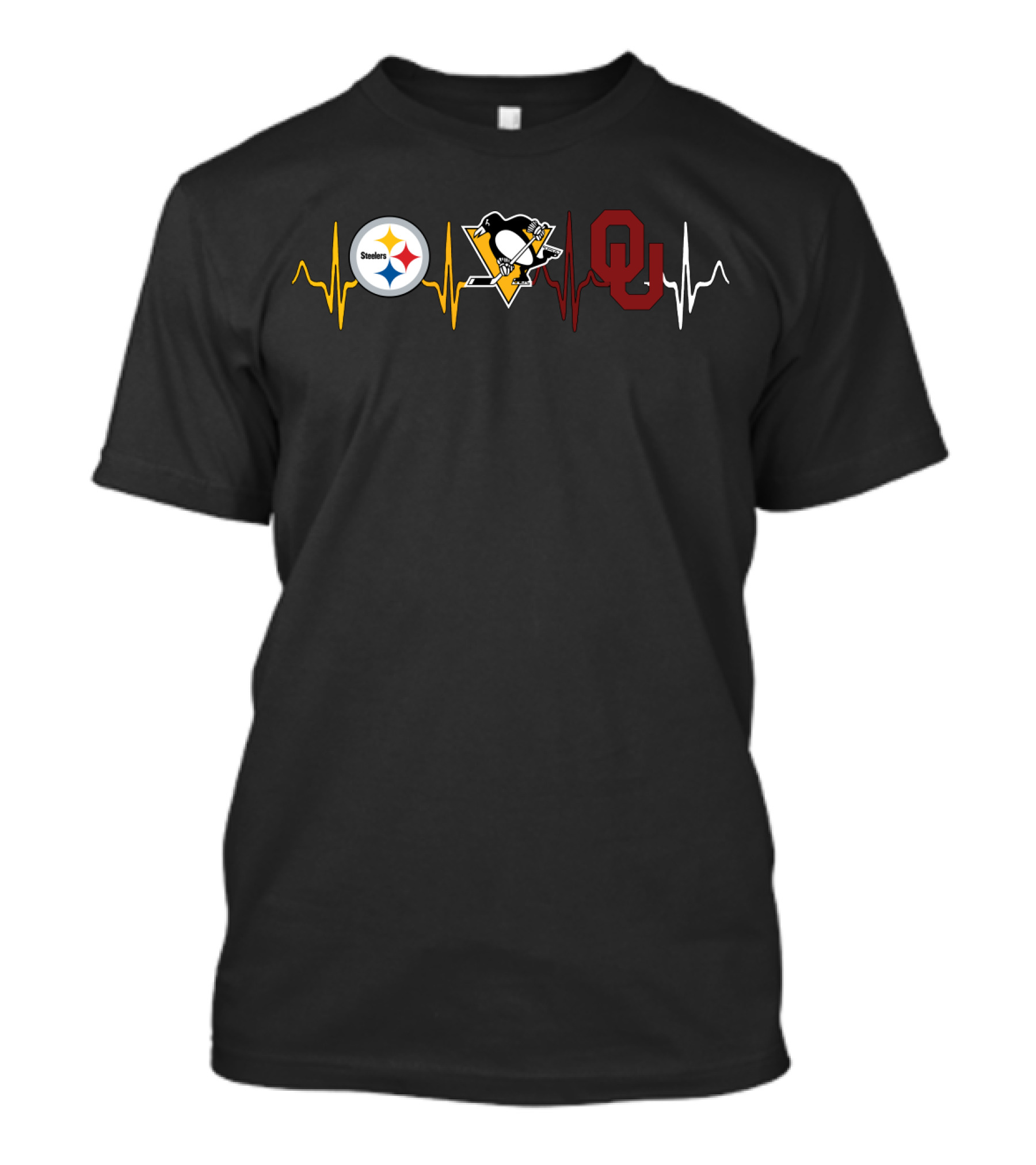 Steelers Penguins Oklahoma Heartbeat Logo Collection T-Shirt